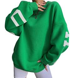 Yassiglia Oversize Pullover Damen Elegant Sweatshirt ohne Kapuze Fleece Oberteile Herbst Winter Verdickt Warm Pulli Y2K Hoodie für Teenager Mädchen (Grün, L) von Yassiglia