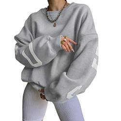 Yassiglia Oversize Pullover Damen Elegant Sweatshirt ohne Kapuze Fleece Oberteile Herbst Winter Verdickt Warm Pulli Y2K Hoodie für Teenager Mädchen (Hellgrau, L) von Yassiglia