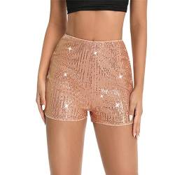 Yassiglia Pailletten Shorts Damen Sexy Bodycon Kurze Hose Sommer Hohe Taille Stretch Kurzhose Retro Glänzende Shorts Club Party Y2K Outfit (Champagner, M) von Yassiglia