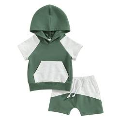 Yassiglia Sommer Bekleidungssets Für Baby Jungen Hooded T-Shirt + Shorts Sets Kleinkind Weiches Kleidung Set Neugeborene Zweiteiler Outfit (Grün, 0-6 Months) von Yassiglia