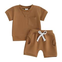 Yassiglia Sommer Bekleidungssets für Baby Jungen Kurzarm T-Shirt + Shorts Sets Kleinkind Weiches Kleidung Set Neugeborene Zweiteiler Outfit (Braun, 12-18 Months) von Yassiglia