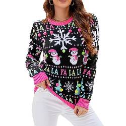 Yassiglia Weihnachtspullover Damen Lustig Weihnachten Strickpullover Weihnachts Gestricktes Sweatshirt mit Rentier Muster Ungly Christmas Sweater (Schneemann, S) von Yassiglia