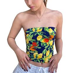 Yassiglia Y2K Bandeau Top Damen Elegant Tube Top Summer Crop Tops Ärmellos Schulterfrei Oberteil Sexy Tank Top Süß Slim Fit Shirt für Teenager Mädchen (Blau Flora, S) von Yassiglia