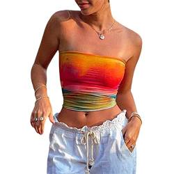 Yassiglia Y2K Bandeau Top Damen Elegant Tube Top Summer Crop Tops Ärmellos Schulterfrei Oberteil Sexy Tank Top Süß Slim Fit Shirt für Teenager Mädchen (Orange A, L) von Yassiglia