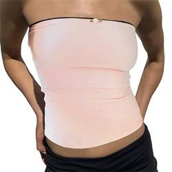 Yassiglia Y2K Bandeau Top Damen Elegant Tube Top Summer Crop Tops Ärmellos Schulterfrei Oberteil Sexy Tank Top Süß Slim Fit Shirt für Teenager Mädchen (Rosa Schwarz, S) von Yassiglia