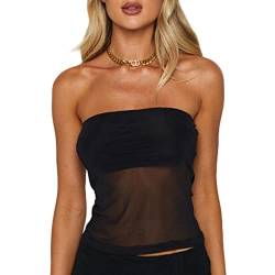 Yassiglia Y2K Bandeau Top Damen Elegant Tube Top Summer Crop Tops Ärmellos Schulterfrei Oberteil Sexy Tank Top Süß Slim Fit Shirt für Teenager Mädchen (Schwarz, L) von Yassiglia