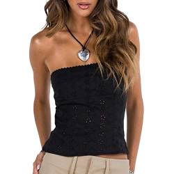 Yassiglia Y2K Bandeau Top Damen Elegant Tube Top Summer Crop Tops Ärmellos Schulterfrei Oberteil Sexy Tank Top Süß Slim Fit Shirt für Teenager Mädchen (Schwarz A, M) von Yassiglia