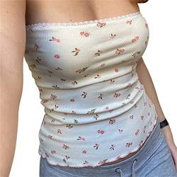 Yassiglia Y2K Bandeau Top Damen Elegant Tube Top Summer Crop Tops Ärmellos Schulterfrei Oberteil Sexy Tank Top Süß Slim Fit Shirt für Teenager Mädchen (Weiß Blumen-A, M) von Yassiglia