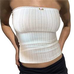 Yassiglia Y2K Bandeau Top Damen Elegant Tube Top Summer Crop Tops Ärmellos Schulterfrei Oberteil Sexy Tank Top Süß Slim Fit Shirt für Teenager Mädchen (Weiß E, L) von Yassiglia