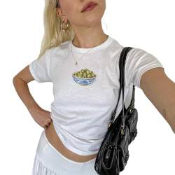 Yassiglia Y2K Crop Top Damen Elegant Grafik Baby Tee Basic Slim Fit Shirt Sommer Kurzarm Oberteil Tops Für Teenager Mädchen (Grün-Weiß, M) von Yassiglia