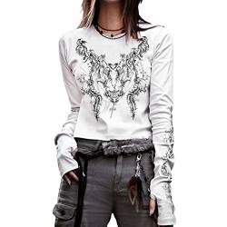 Yassiglia Y2K Langarm Crop Top Damen Oberteil Elegant Harajuku Langarmshirt Vintage Punk Grunge Oberteile Casual Aesthetic Tops für Teenager Mädchen (Weiß, S) von Yassiglia