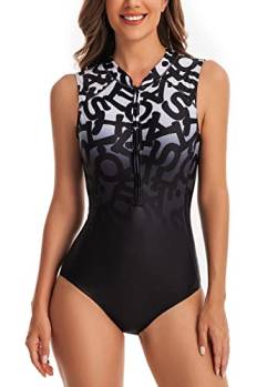 YATEEN Damen Rashguard-Badeanzug mit Reißverschluss vorne, ärmellos, einteilig, #6 Schwarz/Weiß, XX-Large von Yateen