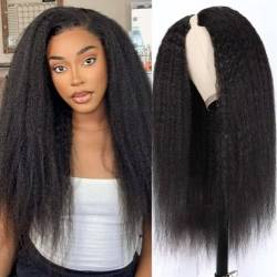 V Part Human Hair Wigs Kinky Straight Perücken 180% Density Yaki Straight wigs V Teil Menschliche Haar Wear and Go Glueless Human Hair Wigs for Women 18 Zoll von Yavida
