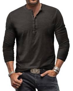 Henley Shirt Herren Langarm Langarmshirt Herren Longsleeve T Shirt Vintage Tshirt Baumwolle Männer Grau 3XL von YawYews