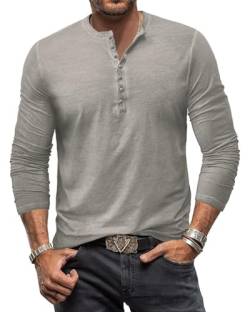 Henley Shirt Herren Langarm Langarmshirt Herren Longsleeve T Shirt Vintage Tshirt Baumwolle Männer Grau 3XL von YawYews