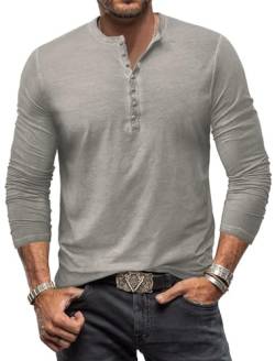 Henley Shirt Herren Langarm Langarmshirt Herren Longsleeve T Shirt Vintage Tshirt Baumwolle Männer Grau XL von YawYews