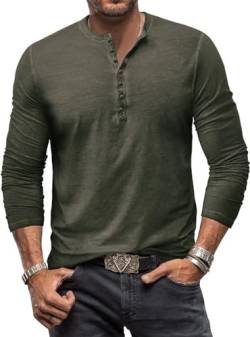 Henley Shirt Herren Langarm Langarmshirt Herren Longsleeve T Shirt Vintage Tshirt Baumwolle Männer Grün 3XL von YawYews