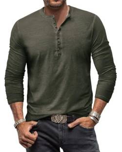 Henley Shirt Herren Langarm Langarmshirt Herren Longsleeve T Shirt Vintage Tshirt Baumwolle Männer Grün L von YawYews