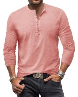 Henley Shirt Herren Langarm Langarmshirt Herren Longsleeve T Shirt Vintage Tshirt Baumwolle Männer Rosa 3XL von YawYews