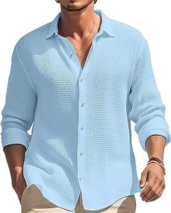 YawYews Freizeithemden Für Herren Hemd Herren Langarm Herrenhemden Langarm Baumwollhemd Bügelfreie Hemden Button Down Blau XL von YawYews