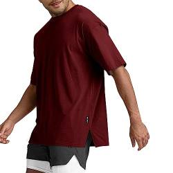 YawYews Herren Mode Athletic T-Shirts Kurzarm Casual Tee Plain Loose Workout Gym Streetwear Shirts, Ein Rot, L von YawYews