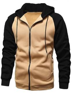 YawYews Sweatjacke Herren Zipper Hoodie Kapuzenjacke Herren Sweatjacke Mit Kapuze Sweatshirt Jacke Reißverschluss Khaki 2XL von YawYews