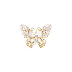 Luxuriöse elegante Perlen-Strass-Brosche in Schmetterlingsform, elegante Anstecknadeln, kreative Strass-Legierung, Bekleidungszubehör, Urlaubsgeschenk, Einheitsgröße, einfach von Yawdil