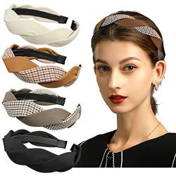 Set mit 4 modischen soliden Stirnbändern für Frauen und Mädchen, Stoff, Twrist Haarbänder mit Zähnen, Haar-Accessoires (Modell 1) von Yazon