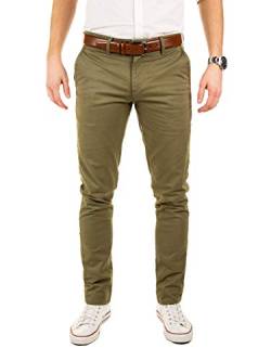 Yazubi Chino Hose Herren Khaki Olive Dustin mit Gürtel -Chino Herren Sporthose Army Hose Männer Chinohose, Grün (Dusky Green 4R170517), W31/L34 von Yazubi