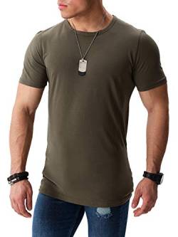 Yazubi Herren T-Shirts Mythic - Rundhals Oliv Shirt Slim Fit - Fitness Männer T-Shirt Khaki - lang, Grün (Kalamata 190510), S von Yazubi