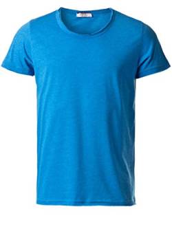 Yazubi T-Shirts Männer Slim Fit Basic mit Rundhalsausschnitt - Herren Casual Kurzarmshirt Blue - blaues Sommer Shirt Sport, blau, L von Yazubi