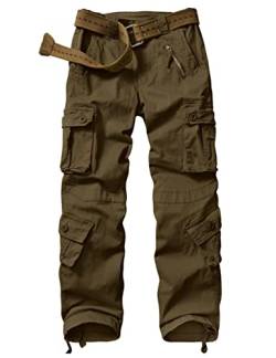 Ycfish Damen Hosen Cargo Hose Multi Taschen Wanderhose Workwear Reißverschluss Armee Militär Outdoorhose Relaxed-Fit Trekkinghose Cargohose Brown 6-Tag 36 von Ycfish