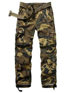 Ycfish Damen Hosen Cargo Hose Multi Taschen Wanderhose Workwear Reißverschluss Armee Militär Outdoorhose Relaxed-Fit Trekkinghose Cargohose Green Camo M 10-Tag 40 von Ycfish