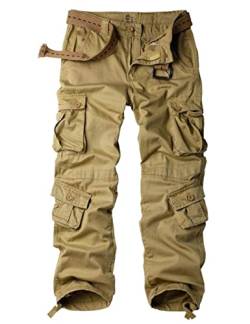 Ycfish Damen Hosen Cargo Hose Multi Taschen Wanderhose Workwear Reißverschluss Armee Militär Outdoorhose Relaxed-Fit Trekkinghose Cargohose Khaki 4-Tag 34 von Ycfish