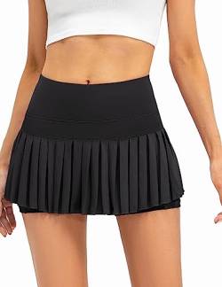 Ycfish Damen Tennisrock mit Hose Plissierter Minirock Sportrock Golfrock Tennis Golf Sport Workout Laufrock Sommerrock mit Taschen Black M-Tag DE S von Ycfish