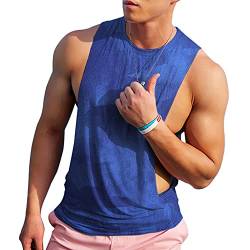 Herren Ärmellose Muskel Stringer Weste Aufschneiden Bodybuilding Tanktop für das Fitnessstudio Training Color Blau Size S von Ychnaim