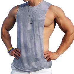 Herren Ärmellose Muskel Stringer Weste Aufschneiden Bodybuilding Tanktop für das Fitnessstudio Training Color Dunkelgrau Size XL von Ychnaim