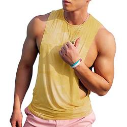 Herren Ärmellose Muskel Stringer Weste Aufschneiden Bodybuilding Tanktop für das Fitnessstudio Training Color Gelb Size M von Ychnaim