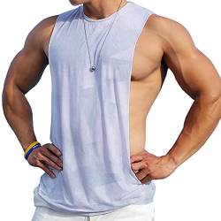 Herren Ärmellose Muskel Stringer Weste Aufschneiden Bodybuilding Tanktop für das Fitnessstudio Training Color Grau Size XL von Ychnaim