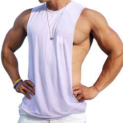 Herren Ärmellose Muskel Stringer Weste Aufschneiden Bodybuilding Tanktop für das Fitnessstudio Training Color Weiß Size M von Ychnaim