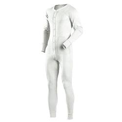Herren Langärmelige Schlafanzüge Nachtwäsche Einteiliger Pyjama mit Knopfleiste Color Weiß Size L von Ychnaim