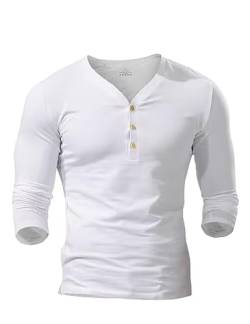 Herren Langarm Henley Hemden schmale Passform und tiefer V-Ausschnitt Color Weiß Size XL von Ychnaim