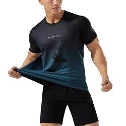 Herren Sportliches T-Shirt für atmungsaktiv schnell trocknend Lauftraining Kurzarm Fitness-T-Shirts Color Gradient Blue Size S von Ychnaim