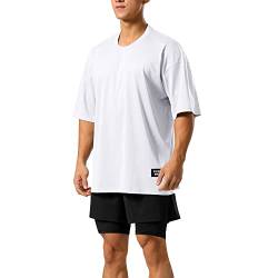Kurzärmliges Sport-T-Shirt aus Netzstoff für Herren mit abgesetzten Schulterärmeln für Trainingsoberteile Color Weiß Size S von Ychnaim