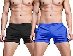 Ychnaim Herren-Laufshorts mit 7,6 cm Schrittlänge, leicht, für Fitnessstudio, Sport, Workout, Training, Baumwolle, lässige Shorts mit schrägen Taschen, Schwarz/Blau, Mittel von Ychnaim