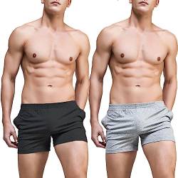 Ychnaim Herren-Laufshorts mit 7,6 cm Schrittlänge, leicht, für Fitnessstudio, Sport, Workout, Training, Baumwolle, lässige Shorts mit schrägen Taschen, schwarz / grau, Groß von Ychnaim