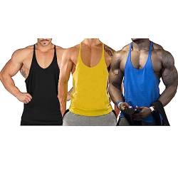 Ychnaim Herren Muscle Gym Stringer Tank Tops für Workout Bodybuilding Sportweste Racerback Baumwolle Color Schwarz+Gelb+Blau Size L von Ychnaim