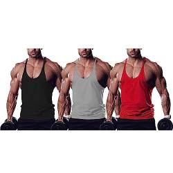 Ychnaim Herren Muscle Gym Stringer Tank Tops für Workout Bodybuilding Sportweste Racerback Baumwolle Color Schwarz+Grau+rot Size M von Ychnaim