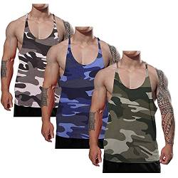 Ychnaim Herren Muscle Gym Stringer Tank Tops für Workout Bodybuilding Sportweste Racerback Baumwolle Color Schwarz/Blau/Grün+Tarnung Size M von Ychnaim