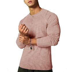 Ychnaim Herren Slub Henley T-Shirts Lässiges Langarmshirt Weicher Komfort Normale Passform Color Khaki Size XL von Ychnaim